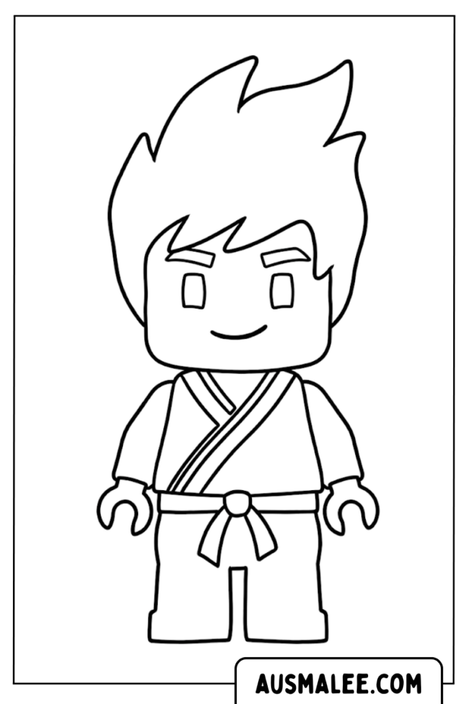 Black-and-white cartoon ninja figure coloring page