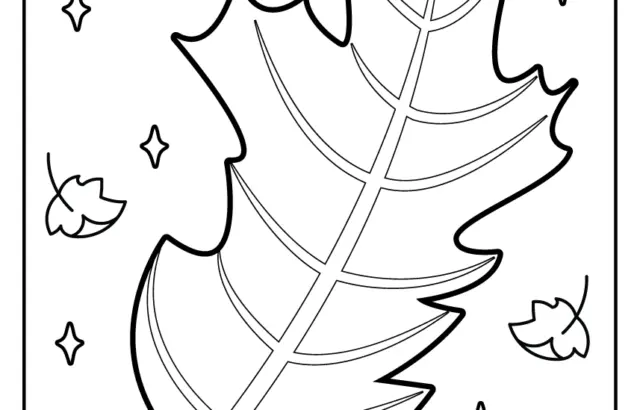 Black-and-white leaf coloring page with small leaves