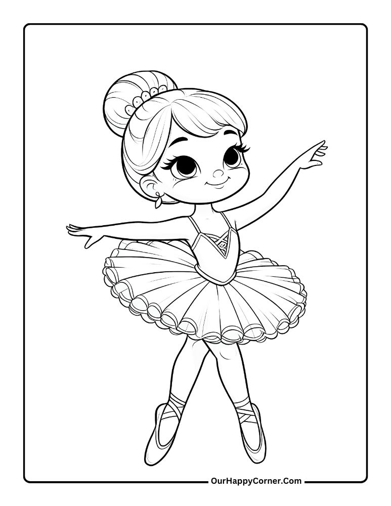 Cartoon ballerina girl in tutu, arms outstretched