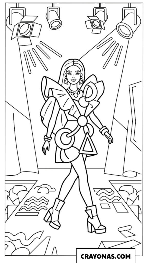 Fashion runway sketch of woman under spotlights