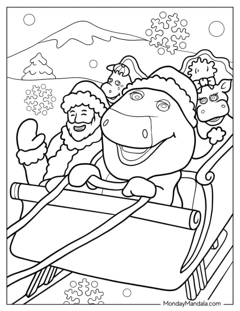 Santa and reindeer riding a sleigh in snow