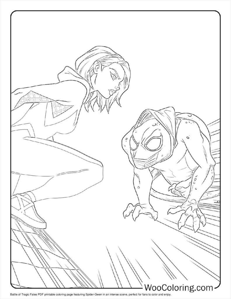 Spider-Gwen facing a crouching monster on a page