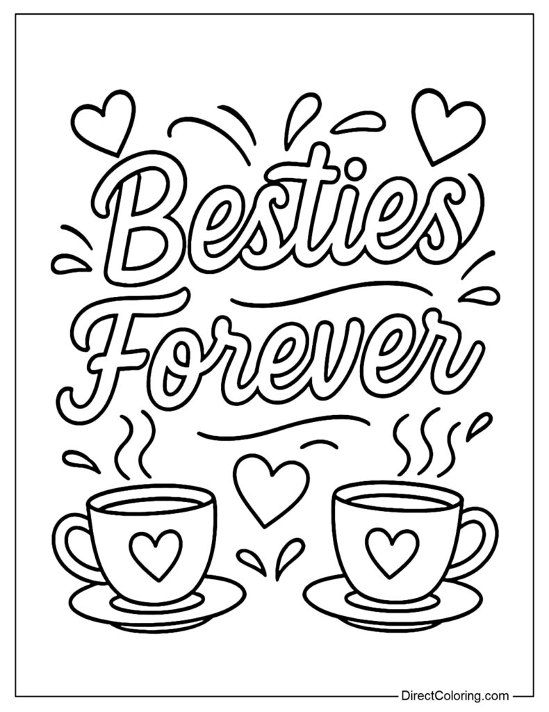 Besties Forever text with hearts and teacups