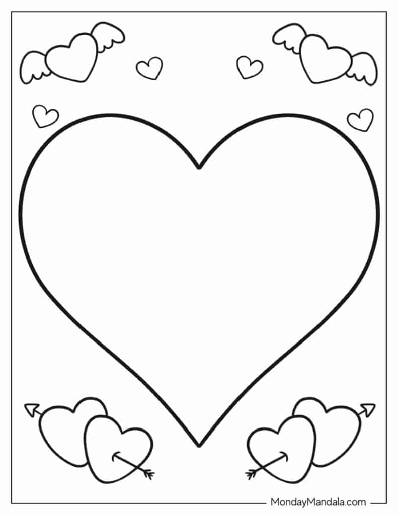 Large heart outline with small winged hearts around it