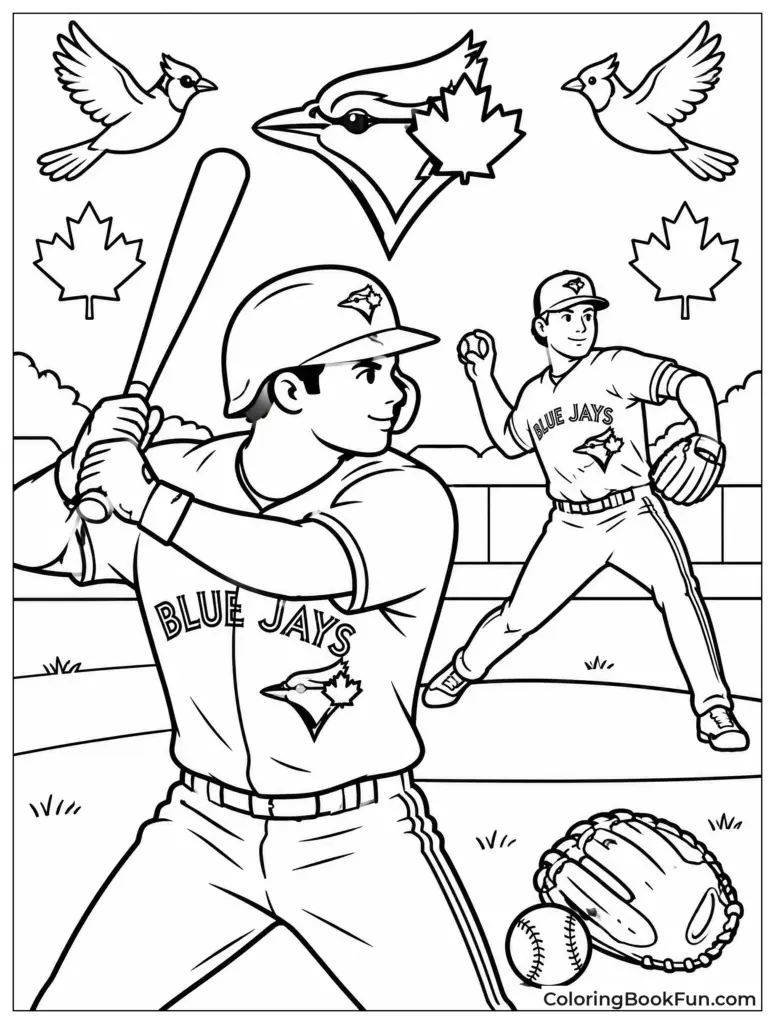 Toronto Blue Jays baseball coloring page with players