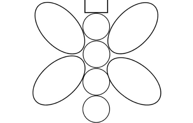 Butterfly outline made of circles and ovals on white background