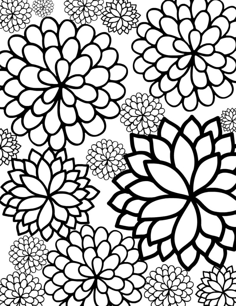 Black and white floral pattern with overlapping blossoms