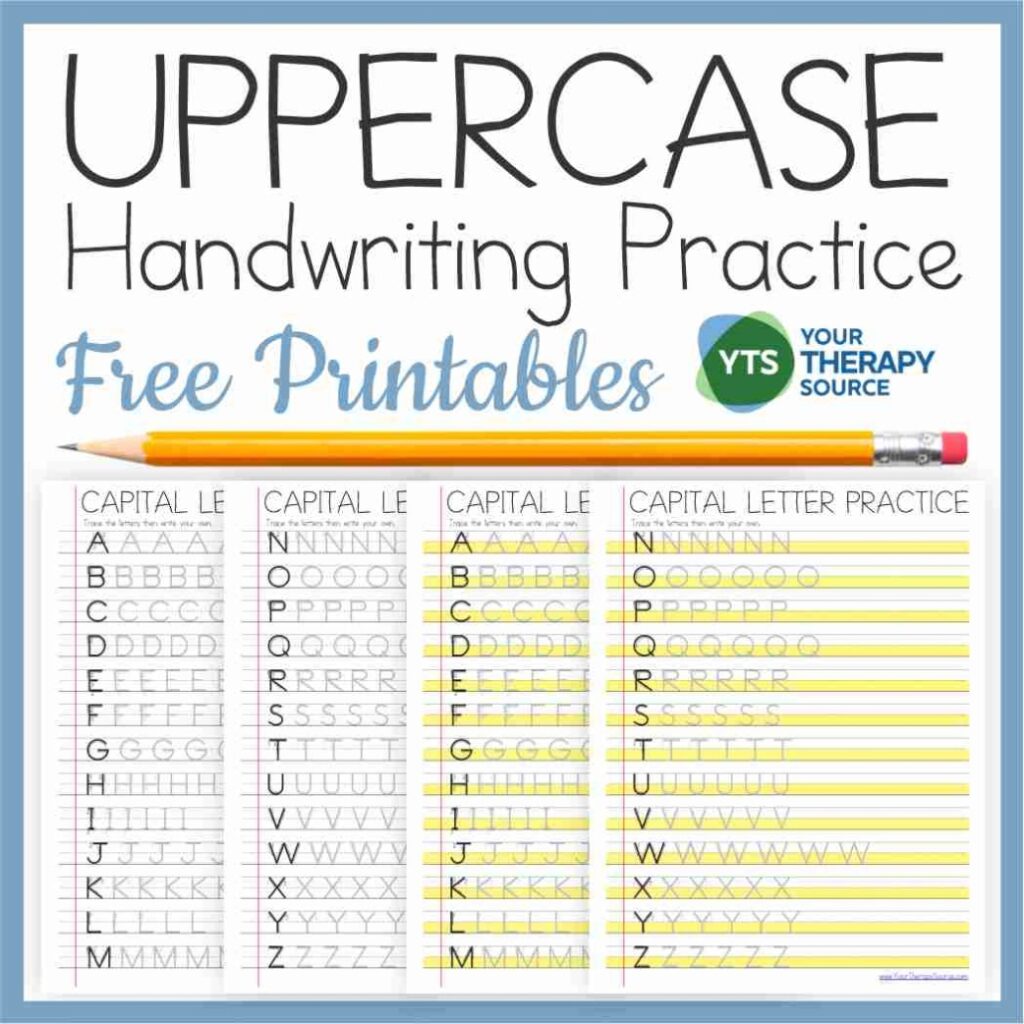 Uppercase handwriting practice printable worksheet with pencil