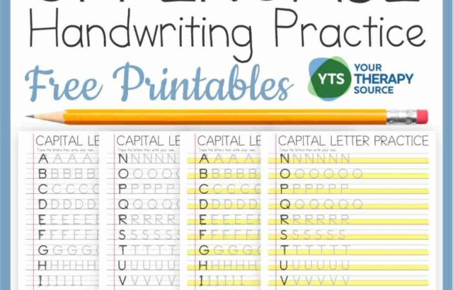 Uppercase handwriting practice printable worksheet with pencil