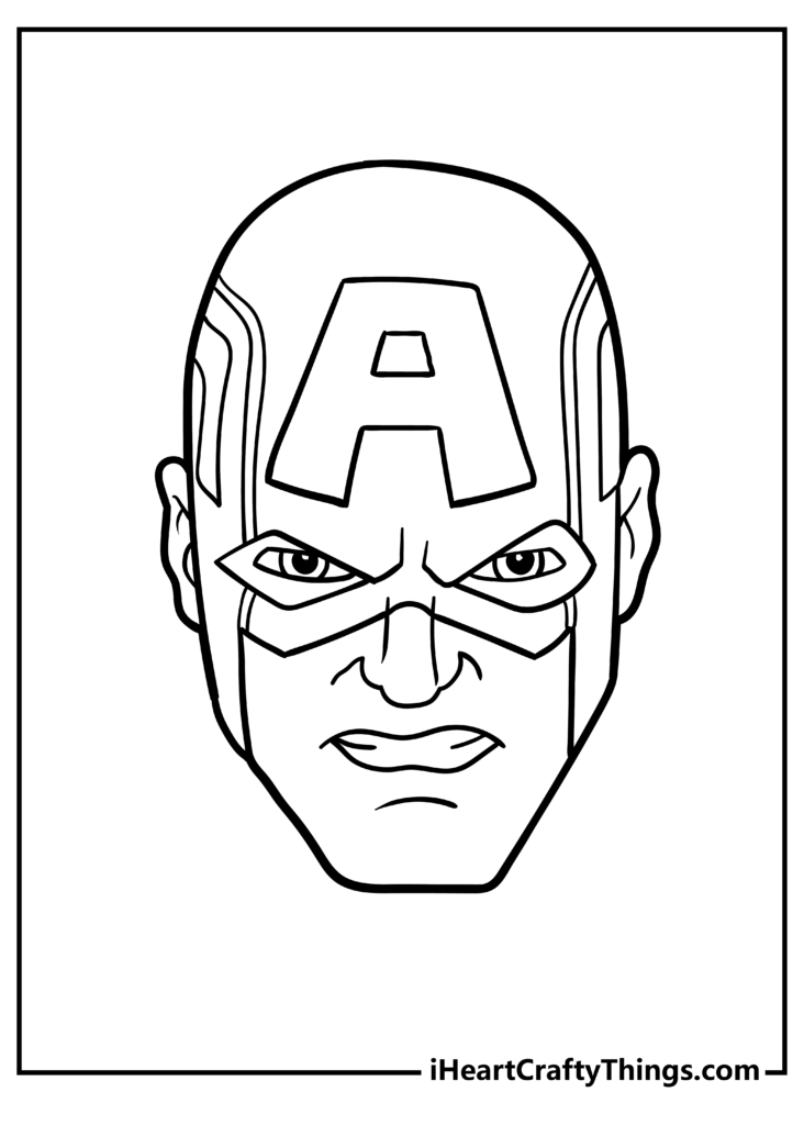 Black-and-white Captain America face outline drawing, centered