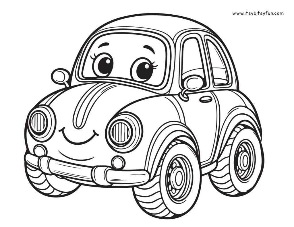 Cute cartoon car with smiling face illustration