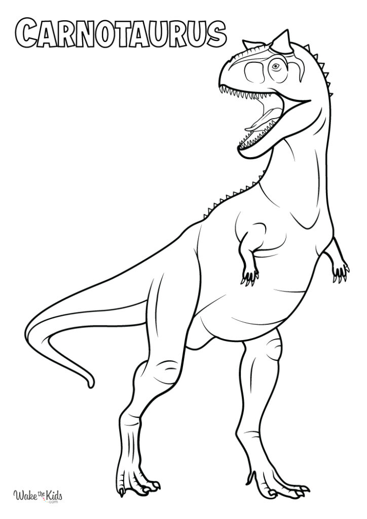 Carnotaurus dinosaur coloring page with outlined text