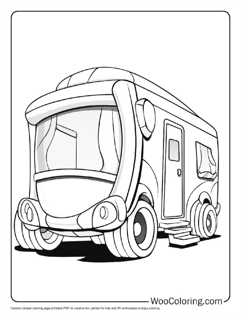 Cartoon camper van coloring page with large front window