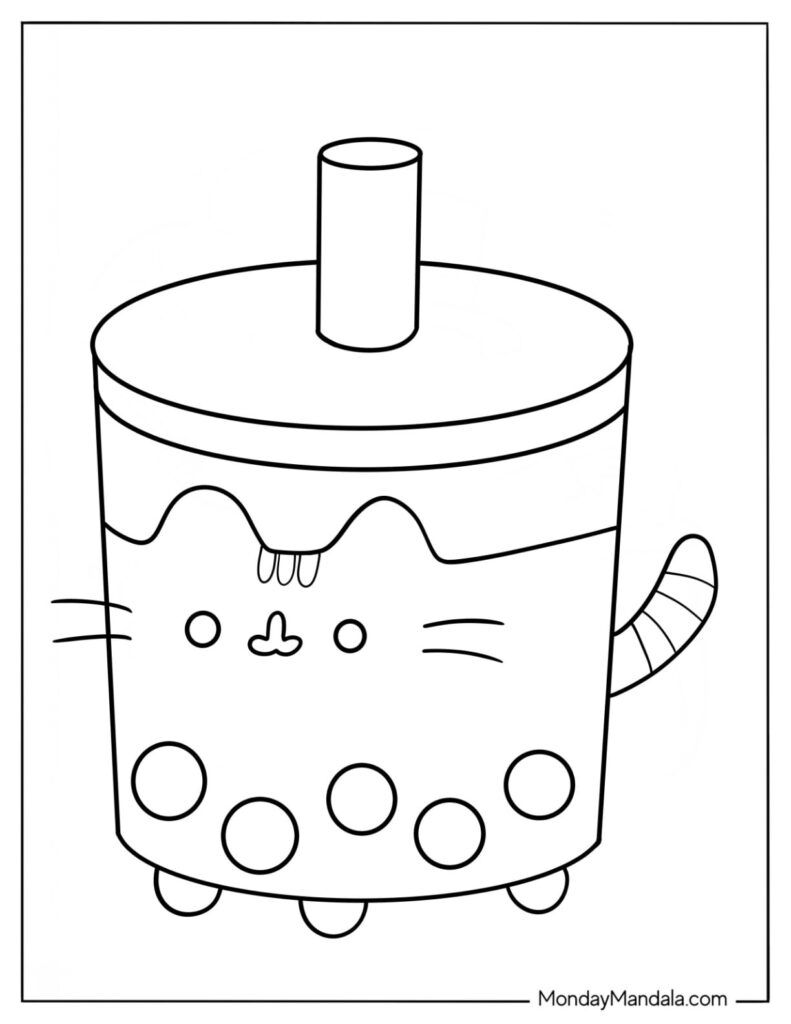 Cute boba tea cup with cat face illustration