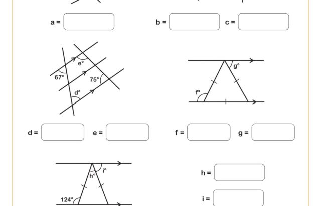 Geometry worksheet with parallel lines and angle diagrams