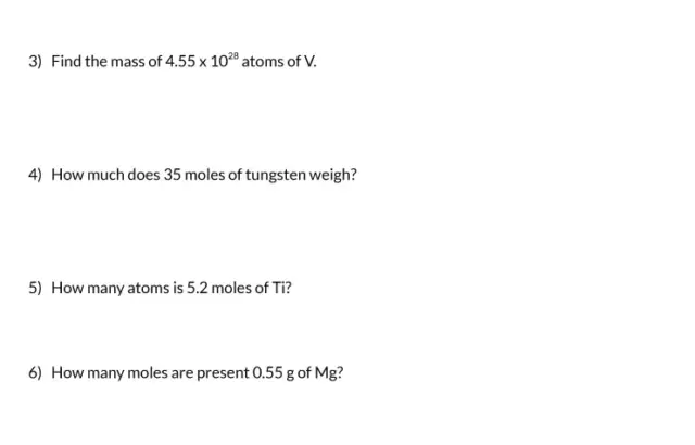 Chemistry worksheet titled Mass and the Mole