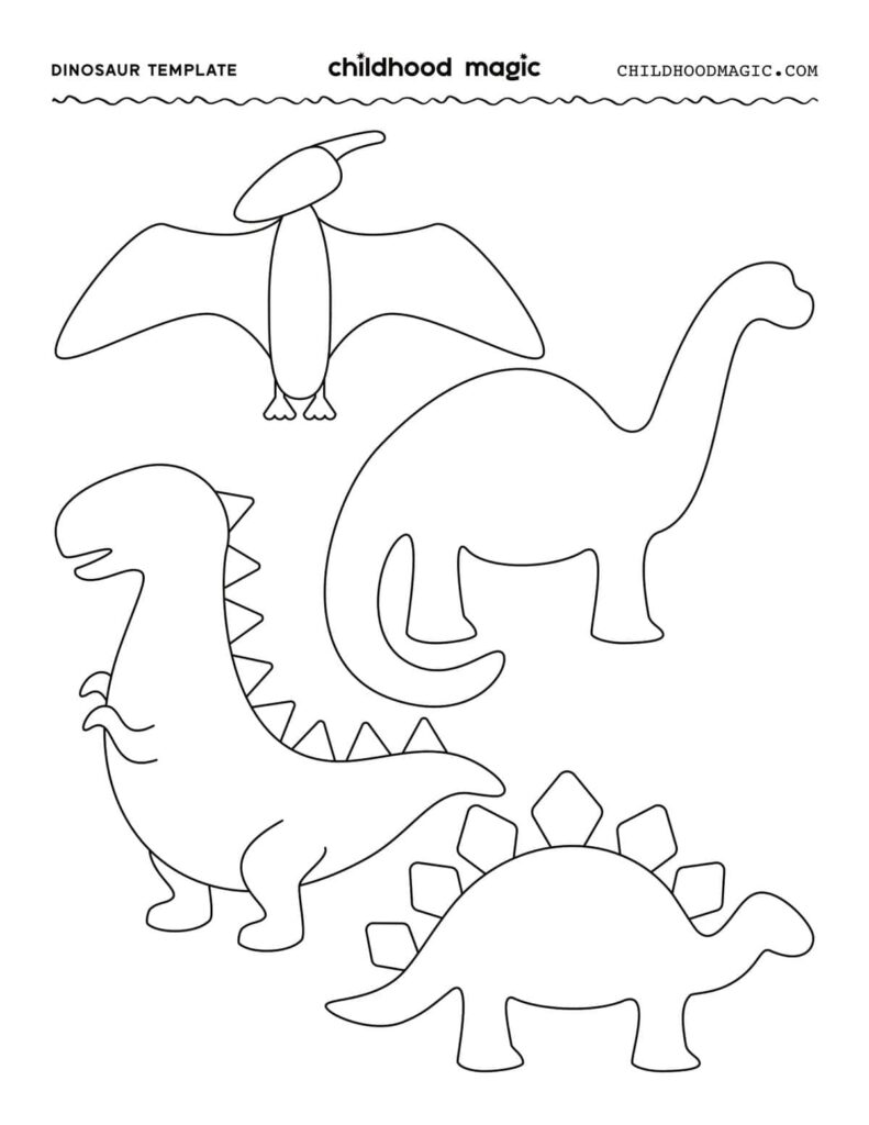 Four dinosaur outline templates on white background