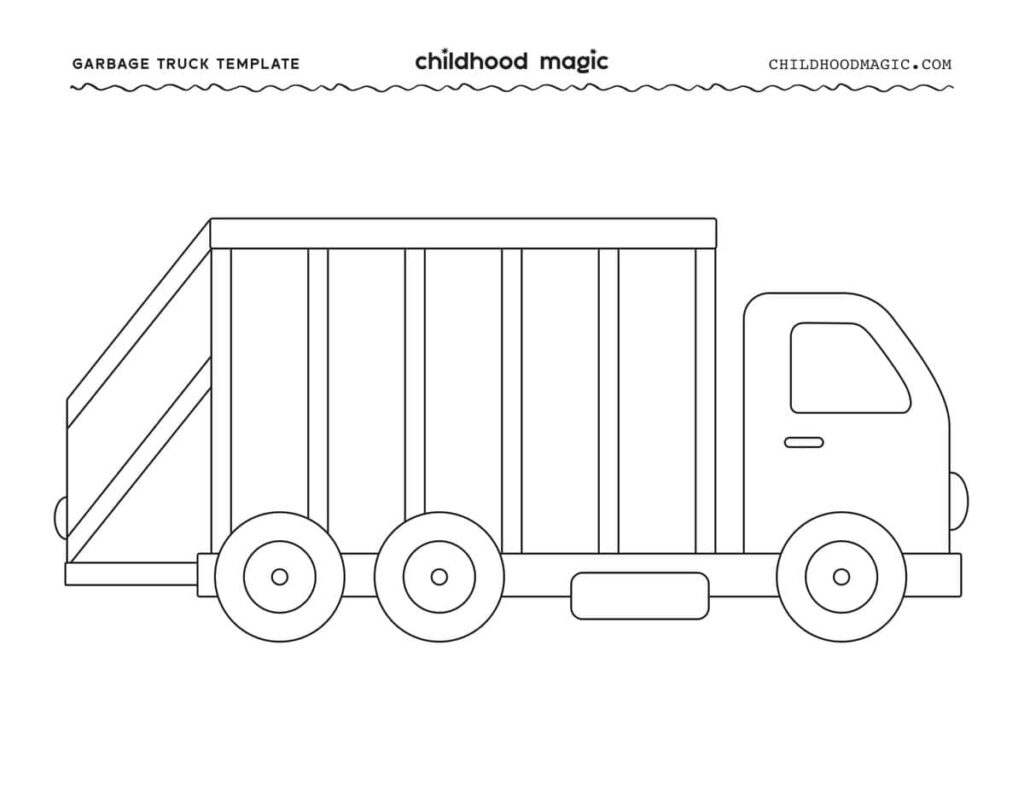 Outline of a garbage truck template on white background