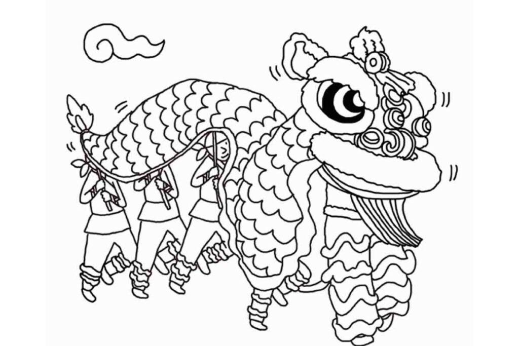 Chinese dragon dance coloring page line art