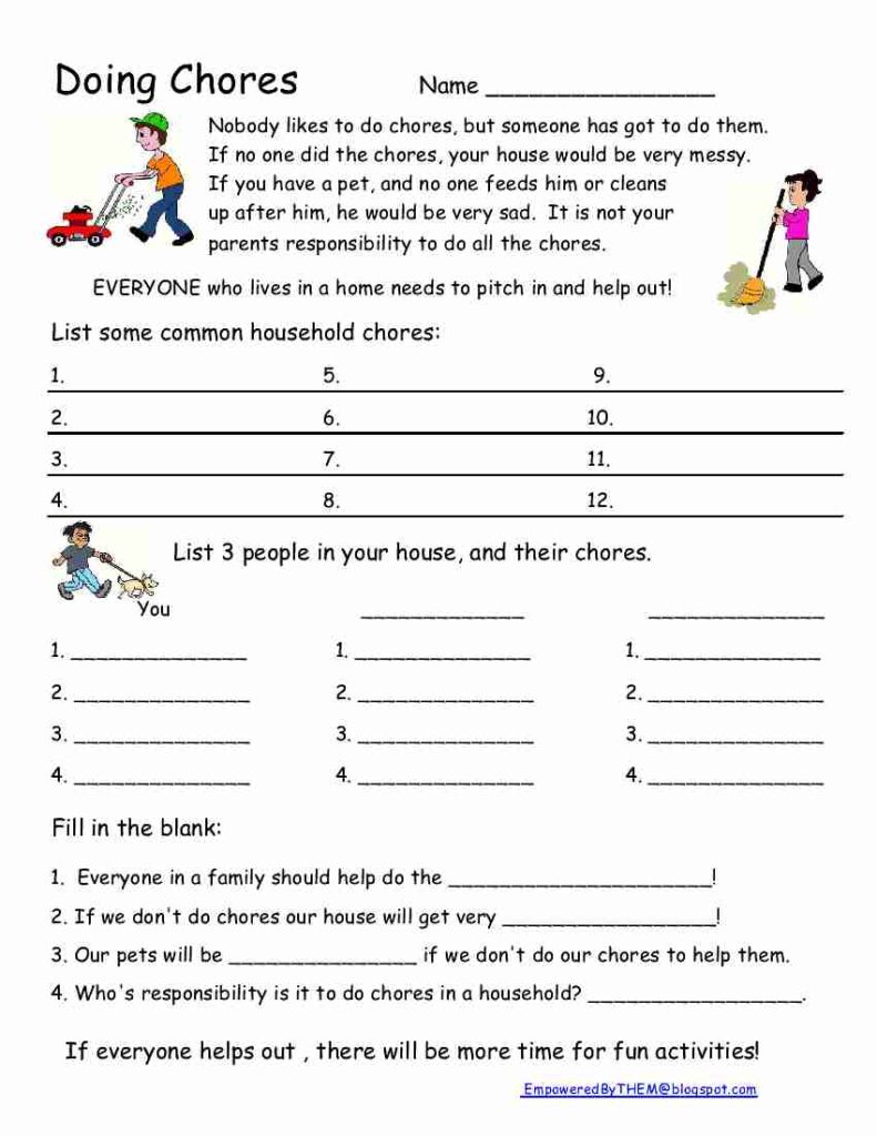 Worksheet about doing household chores with fill-in blanks