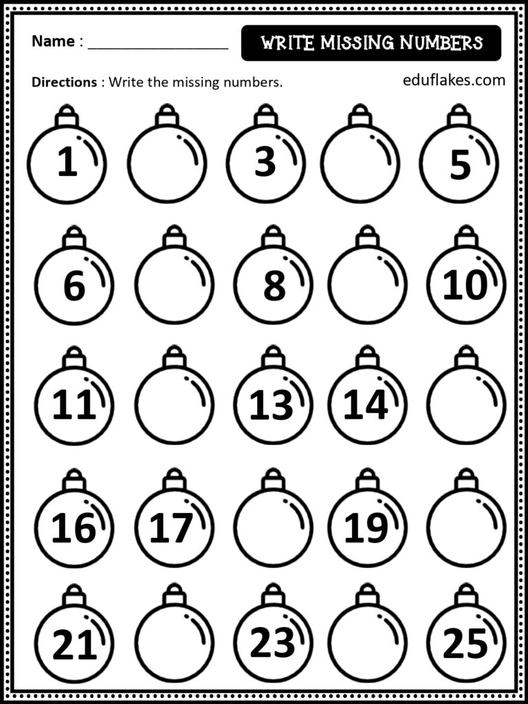 Number worksheet with ornament circles and missing numbers