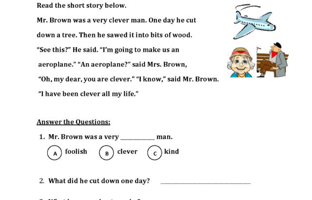 Grade 1 reading comprehension worksheet with story and questions