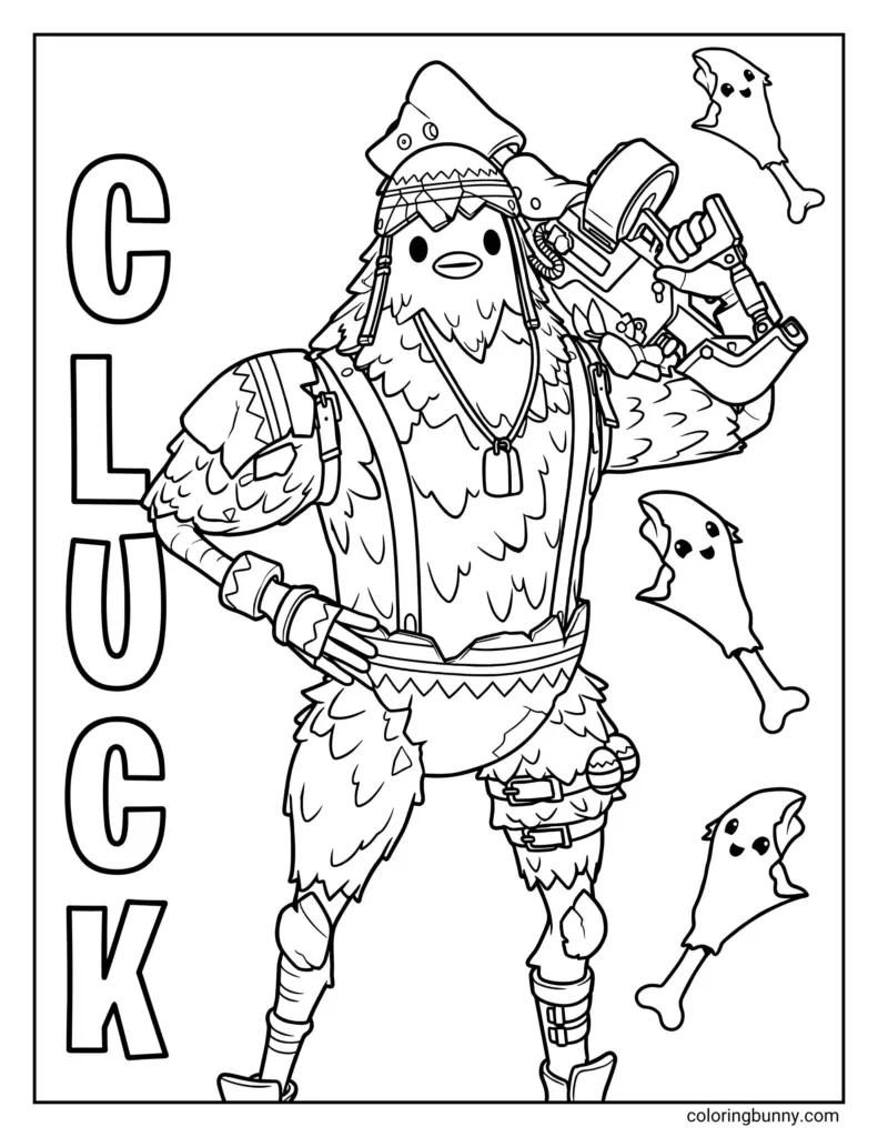 Fortnite-style bird character with axe and bones