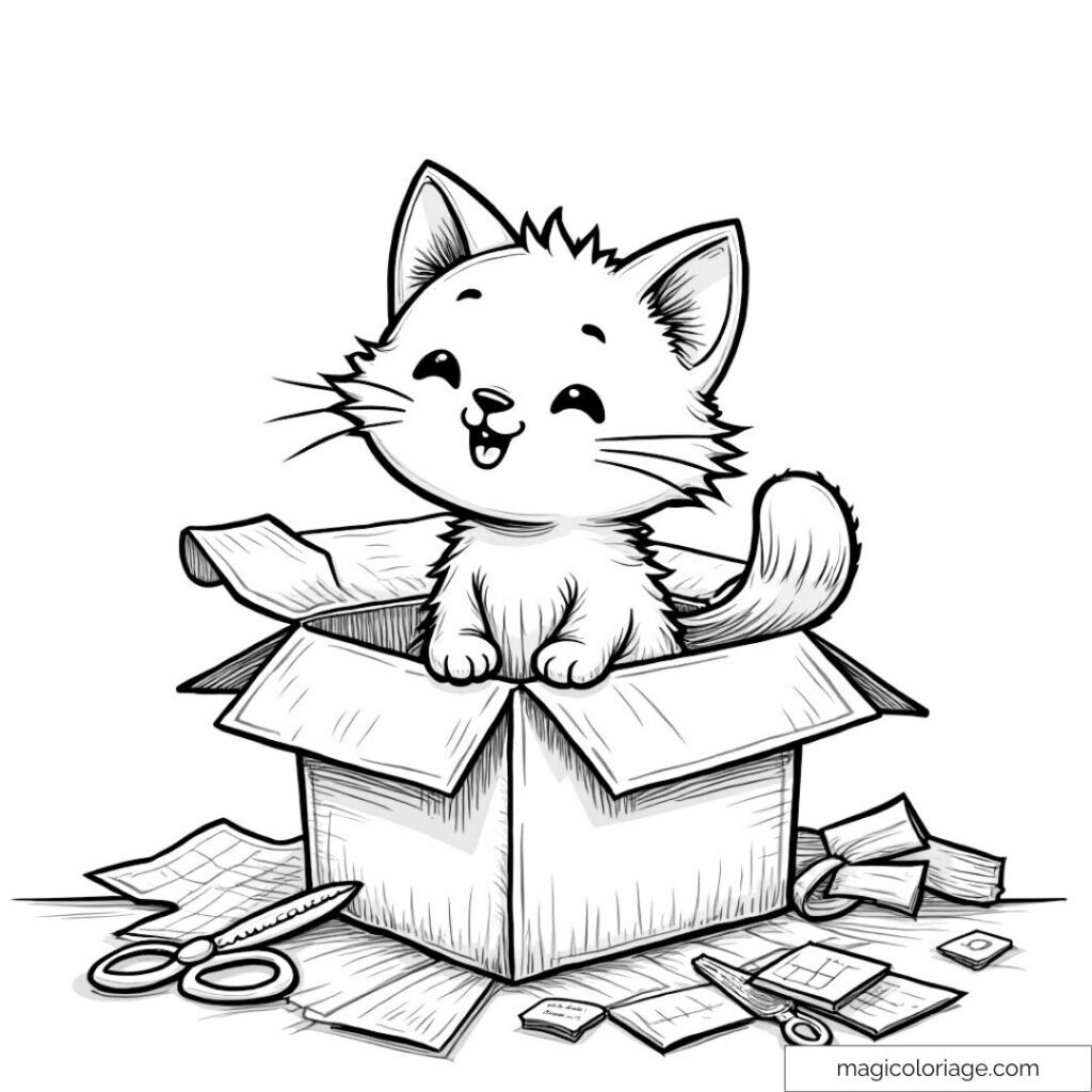 Cute kitten sitting in an open cardboard box