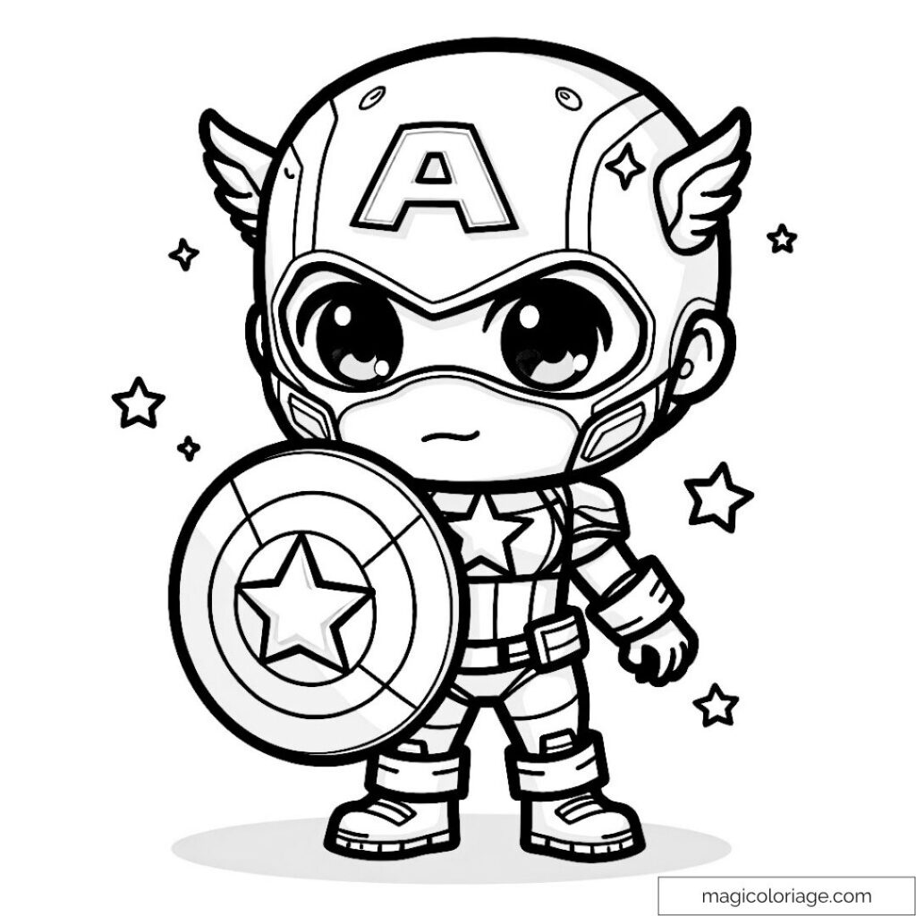 Cute cartoon superhero holding a shield