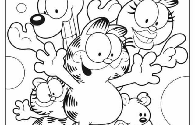 Garfield characters posing together with bubbles