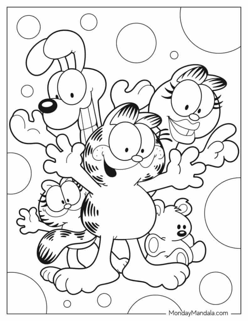 Garfield characters posing together with bubbles