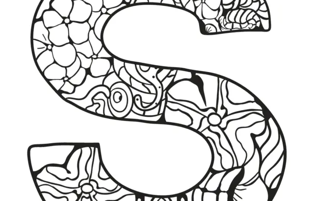 Decorative floral letter S outline on white background