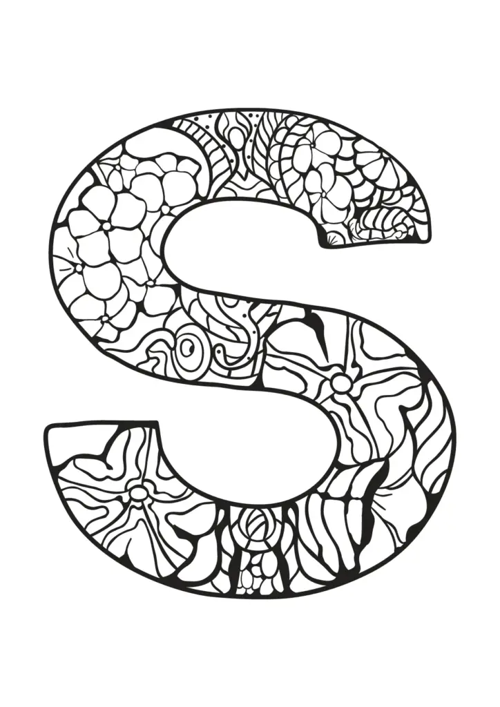 Decorative floral letter S outline on white background