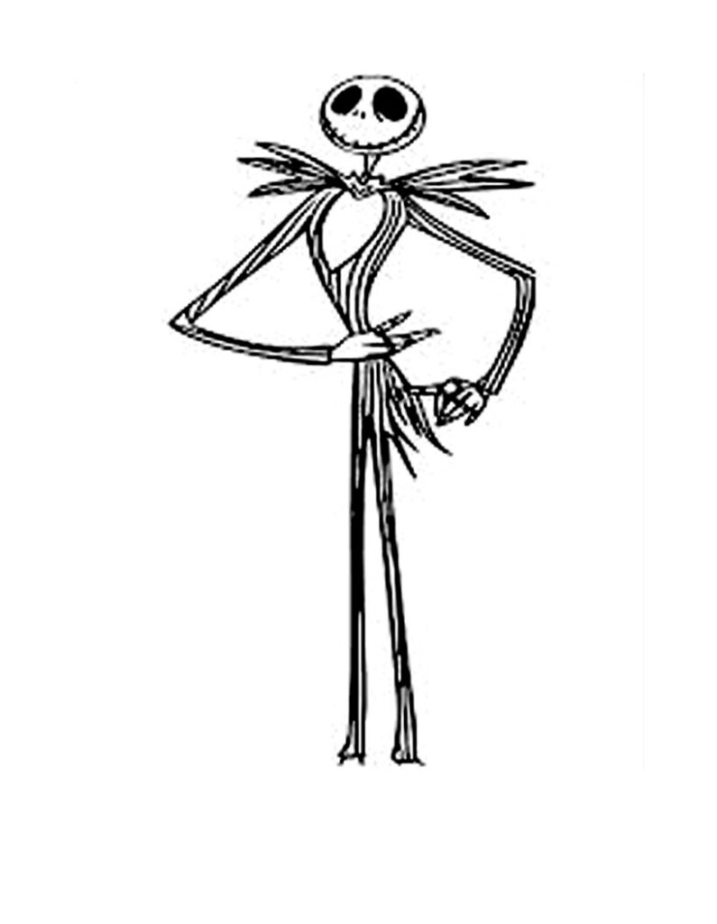 Black-and-white sketch of a tall skeleton figure