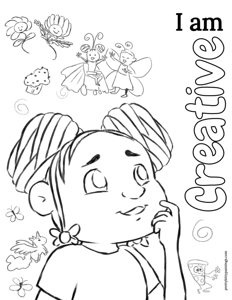 Cute girl fairy coloring page with butterflies and flowers