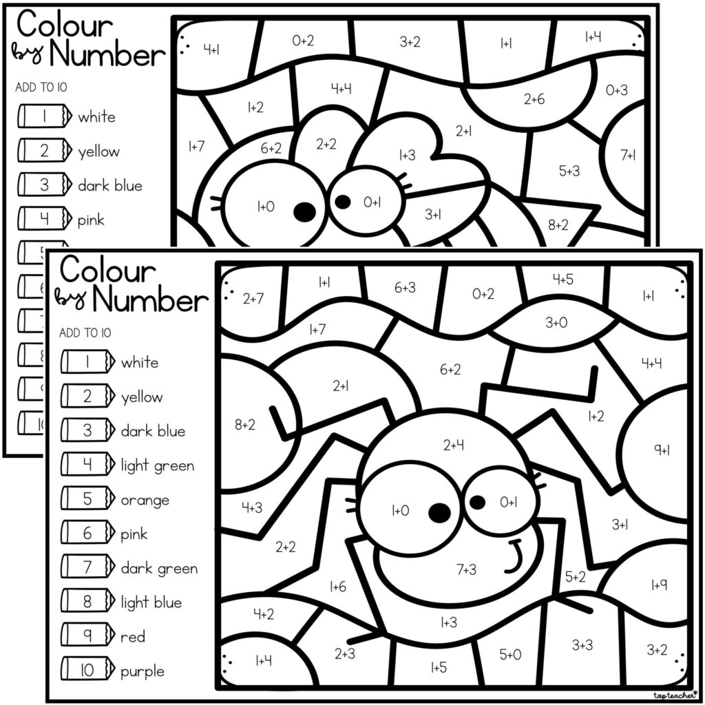 Two cartoon frog color-by-number worksheets stacked vertically