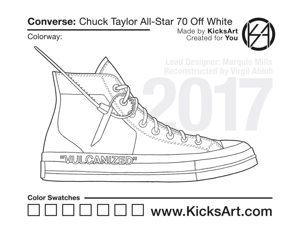 Line drawing of a high-top sneaker coloring page with text.
