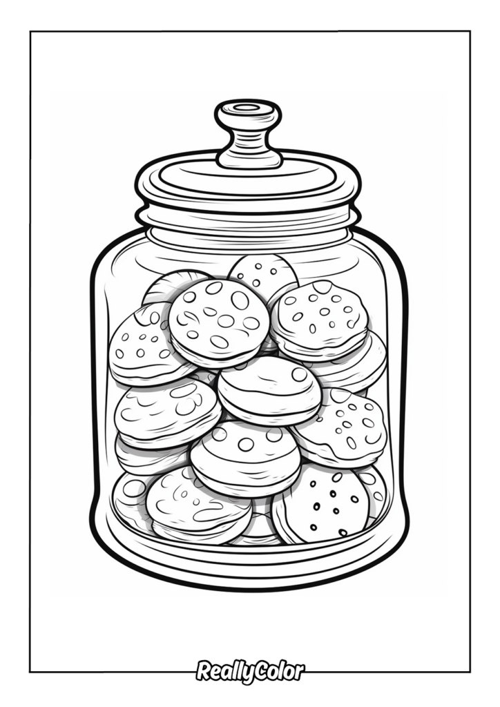 Black-and-white jar filled with stacked cookies