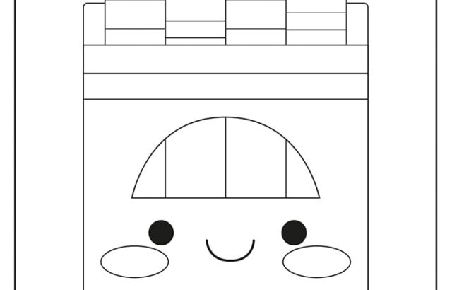 Kawaii crayon box coloring page with smiling face