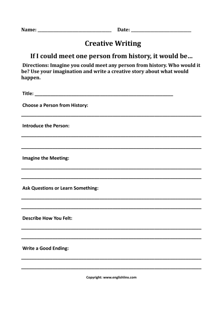 Creative writing worksheet about meeting a historical person