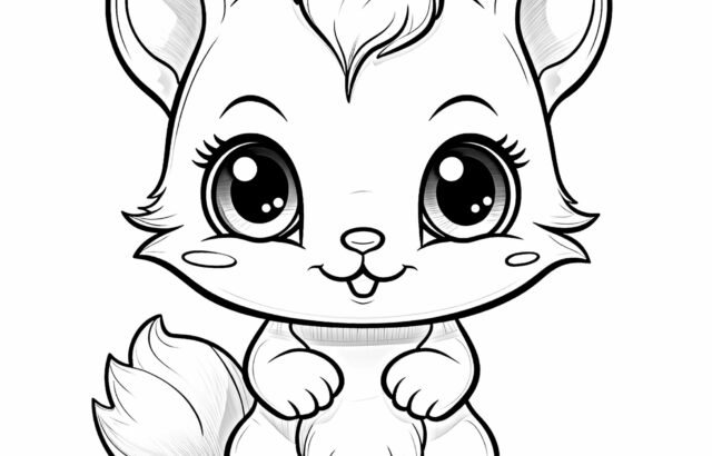 Cute cartoon fox sitting on white background