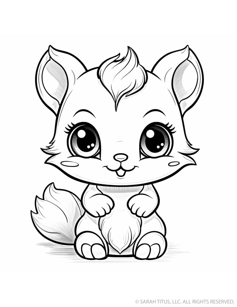 Cute cartoon fox sitting on white background