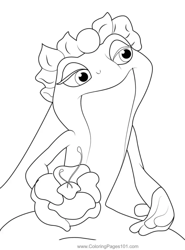 Smiling cartoon frog holding a flower