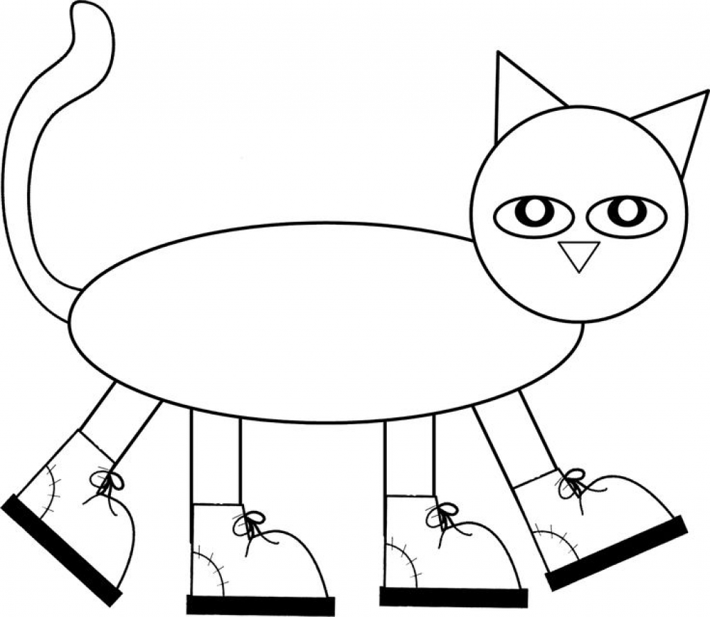 Line drawing of cat with four shoes on white background