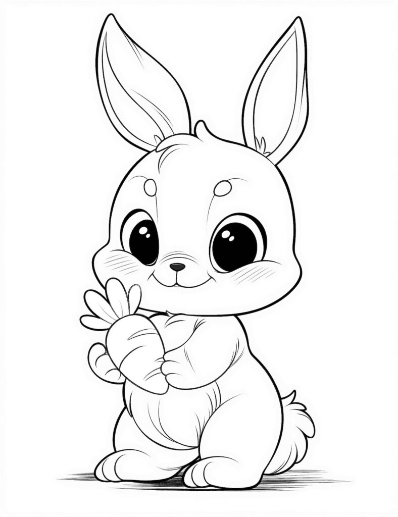 Cute cartoon bunny holding a carrot upright