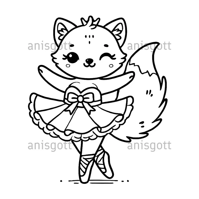 Cartoon fox ballerina in tutu and pointe shoes