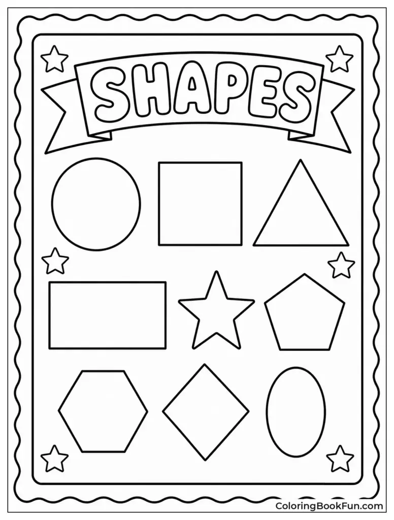 Shapes worksheet with outlined geometric figures and stars