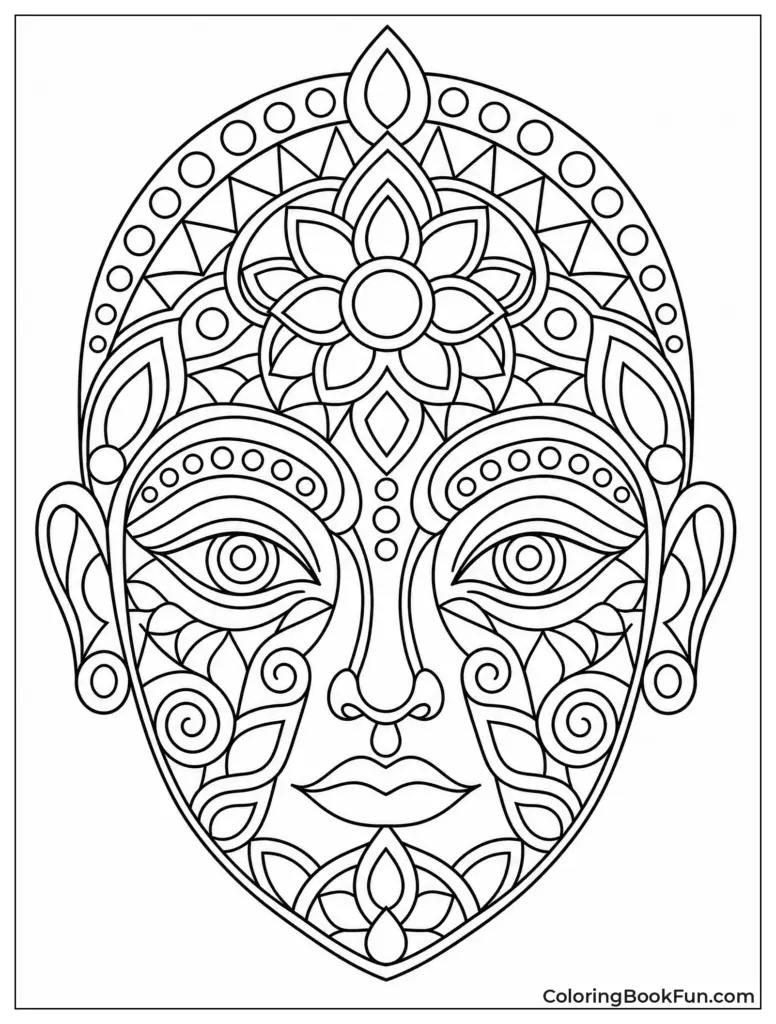 Intricate floral face coloring page outline