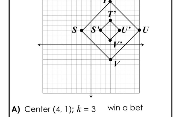 Geometry worksheet showing a dilation graph and answer choices