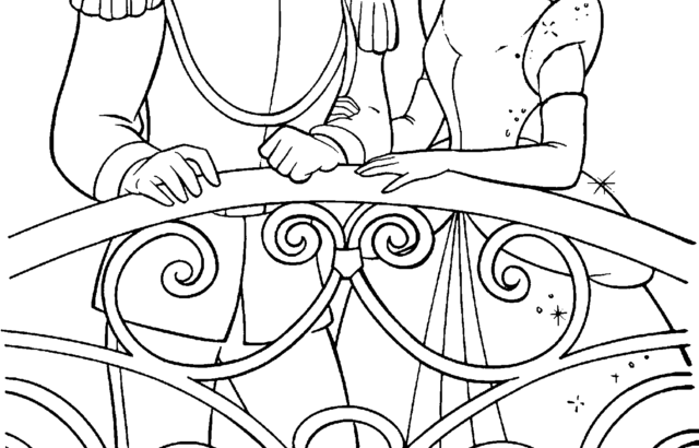 Prince and princess leaning on ornate balcony railing